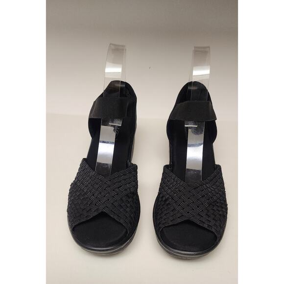 Faded Glory Sandals Women's Woven Wedge Ankle D'Orsay Peep Toe Black Fabric 10 - Picture 9 of 11